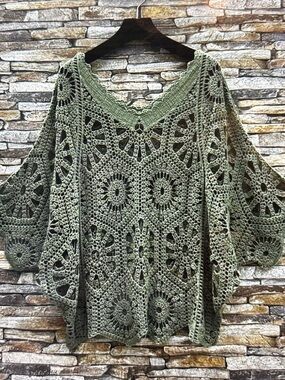 Crochet Cotton Poncho Style Top-Size S/M